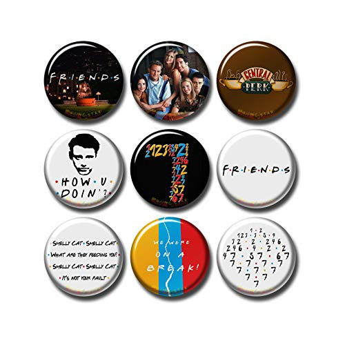 9 pcs Friends Button Pins Set Pack 2.3"-5.8cm TV Show Logo Quotes 494-P009
