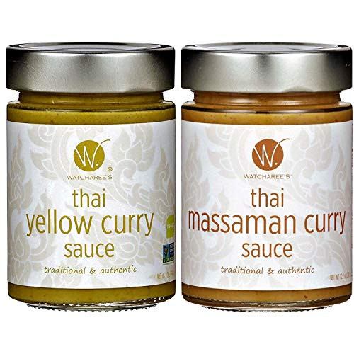 WATCHAREE'S Thai Sauces - Delicious Authentic Combo - Thai Yellow Thai Massaman Curry -2 jars-