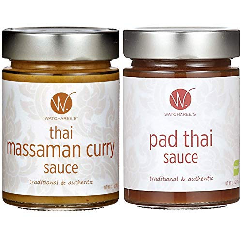 WATCHAREE'S Thai Sauces - Delicious Authentic Combo - Pad Thai Thai Massaman Curry -2 jars-
