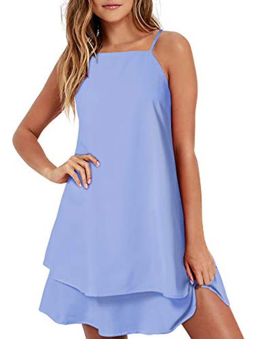 ZANZEA Womens Chiffon Dress Sexy Summer Beach Halter Short Dress Floral Print Casual Spaghetti Strap Mini Sundress Light Blue L ZANZEA Womens Chiffon Dress Sexy Summer Beach Halter Short Dress Floral Print Casual Spaghetti Strap Mini Sundress Light Blue L