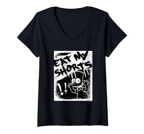 Womens The Simpsons Bart Simpson Eat My Shorts Spray-Paint Graffiti V-Neck T-Shirt