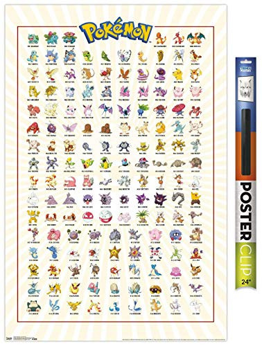 Trends International Pokémon - Kanto Grid Wall Poster 22.375" x 34" Premium Poster  and  Clip Bundle