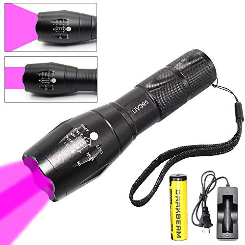 UV Flashlight LED Black Light Rechargeable Flashlights Zoomablle 395nm Ultraviolet Blacklight Detector for Dog/Cat Urine, Pet Stains and Bed Bug