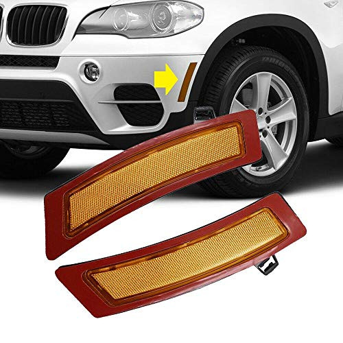 alittlepanda Bright-TECH Series Amber Lens Clip On Skull Front Bumper Side Marker Replacement Reflector Kit Designed for E70 X5 LCI Facelift OEM#63147274433