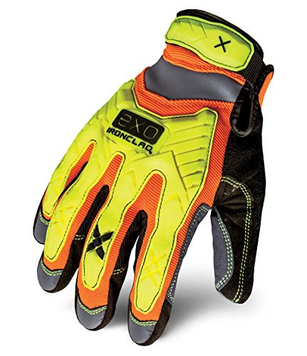Ironclad EXO2-HZI-05 Work Gloves Impact Protection Gloves Hi-Viz Yellow  and  Orange X-LARGE