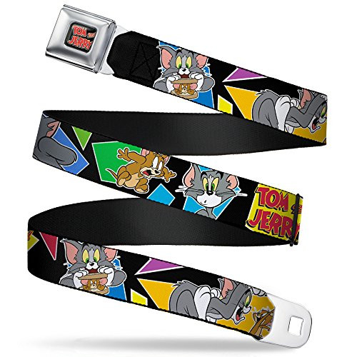 Buckle-Down Seatbelt Belt - TOM  and  JERRY Poses Black-Multi Color - 1.0" Wide - 20-36 Inches in Length