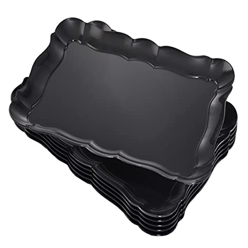 BBG 6 Pack Plastic Food Serving Trays Rectangle Black Plastic Serving Trays Reusable Platters Set Plastic Trays For Parties and Any Events