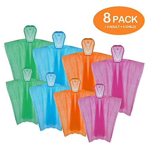 GOOYEA Rain Ponchos Family Pack | Emergency Raincoat Drawstring Hood Thick Poncho for Children and Adults | Lightweight Disposable Ponchos for Camping Sports Outdoor Events - 8 Pack