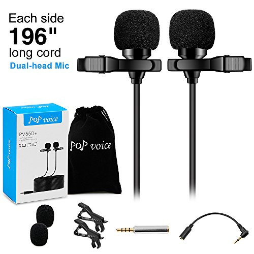 Premium 196" Dual-head Lavalier Microphone, Professional Lapel Clip-on Omnidirectional Condenser Mic for Apple iPhone,Android,PC,Recording Youtube,Interview,Video Conference,Podcast - FREE BONUS