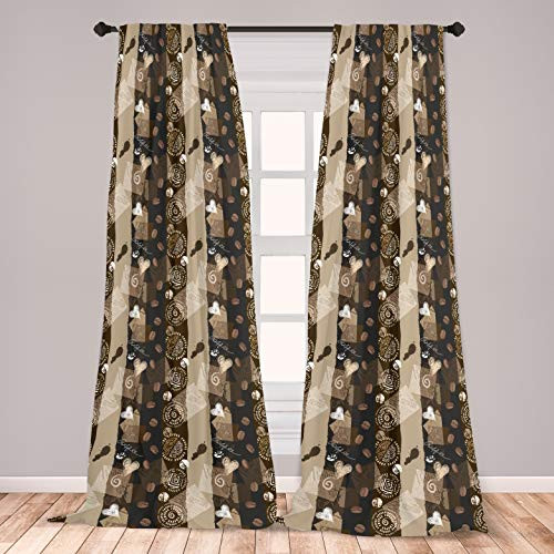 Ambesonne Brown Curtains Coffee Typography Hearts and Beans on Abstract Striped Grungy Backdrop in Brown Tones Window Treatments 2 Panel Set for Living Room Bedroom Decor 56" x 84" Dark Brown