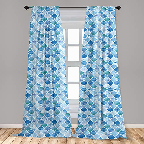 Ambesonne Moroccan Curtains Oriental Style Mosaic Pattern in Watercolor Paint Retro Style Artwork Print Window Treatments 2 Panel Set for Living Room Bedroom Decor 56" x 84" Pale Blue