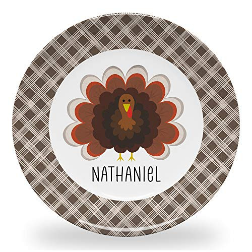Tiny Expressions - Personalized Thanksgiving Plate for Kids with Customized Name and Colorful Turkey - BPA Free - Dishwasher Safe
