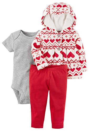 Carter's Baby Girls' 3-24 Months 3 Piece Heart Print Little Jacket Set 3 Months Red