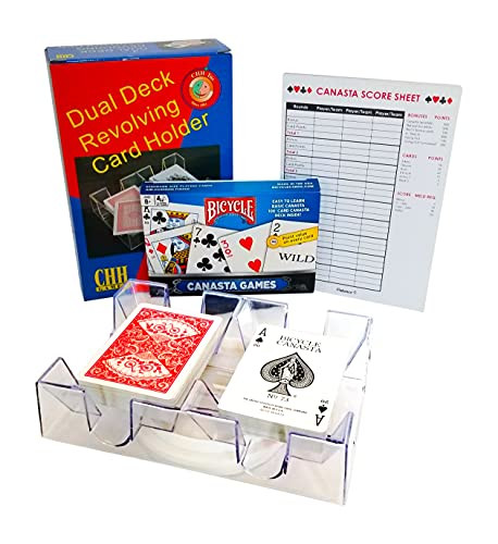 Canasta Cards with Point Values 2 Deck Rotating Card Tray Canasta Score Pad -Bundle of 3 Items-
