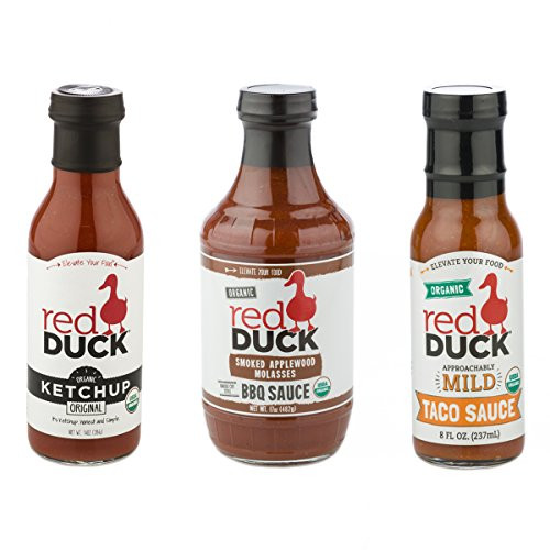 Red Duck Traditional 3-Sauce Sampler Set - Organic Original Ketchup Smoked Applewood Molasses BBQ Sauce and Approachably Mild Taco Sauce -"Quite Traditional"-