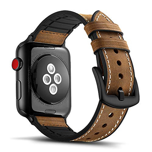 Tasikar Compatible with Apple Watch Band 42mm 44mm Genuine Leather with Silicone Hybrid Design Comfortable Band Compatible Apple Watch Series 4 (44mm) Series 3 Series 2 Series 1 (42mm) - Brown Tasikar Compatible with Apple Watch Band 42mm 44mm Genuine Leather with Silicone Hybrid Design Comfortable Band Compatible Apple Watch Series 4 (44mm) Series 3 Series 2 Series 1 (42mm) - Brown