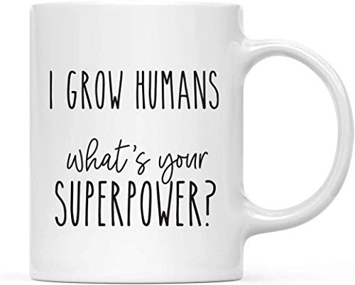 Andaz Press Mother's Day 11oz. Ceramic Coffee Tea Mug Gift for Mom I Grow Humans What's Your Superpower 1-Pack Birthday Christmas Gift Ideas