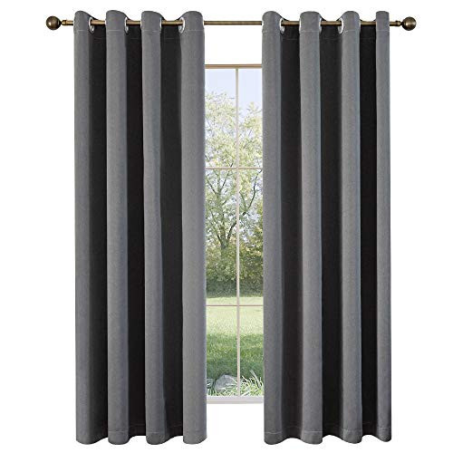 100 percent Blackout Curtain Panels Thermal Insulation Grommet Blackout Curtains Suitable for Bedroom -2 Curtains Width 42 x Length 63 inches Gray- -42" W x 63" L-