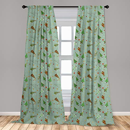 Ambesonne Christmas Window Curtains Pattern of Different Christmas Treesnd Holiday Themed Snowflake Background Lightweight Decorative Panels Set of 2 with Rod Pocket 56" x 84" Multicolor