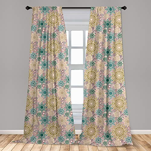 Ambesonne Mandala Window Curtains Oriental Floral Pattern with Circles Background Middle Inspirations Lightweight Decorative Panels Set of 2 with Rod Pocket 56" x 84" Multicolor