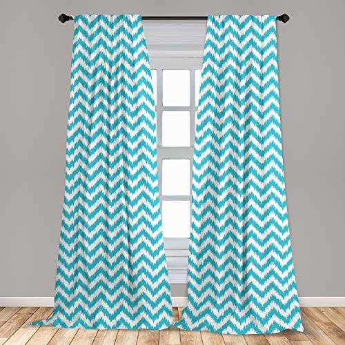 Ambesonne Aqua Chevron Window Curtains Grungy Design Zigzags Abstract Simplistic Art Modern Geometric Pattern Lightweight Decorative Panels Set of 2 with Rod Pocket 56" x 84" Sea Blue and White