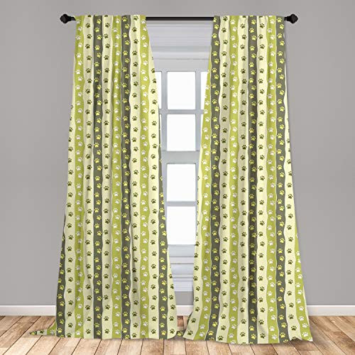 Ambesonne Dog Window Curtains Vertical Pattern with Paw Design Foot Print Canine Walking Lightweight Decorative Panels Set of 2 with Rod Pocket 56" x 84" Yellow Green Pale Yellow