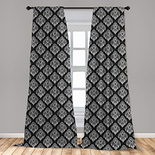 Ambesonne Damask Window Curtains Classic Timeless Foliage Leaves with Victorian Inspired Swirls and Curls Lightweight Decorative Panels Set of 2 with Rod Pocket 56" x 84" Grey Black and White
