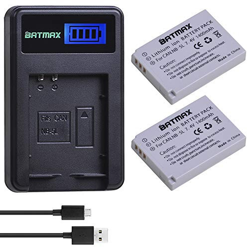 Batmax 2Pcs 1400mAh NB-5L NB5L Battery + LCD USB Charger for Canon PowerShot S100, S110, SD790IS, SD850IS, SD870IS, SD880IS, SD890IS, SD970IS, SD990IS, SX200IS, SX210IS, SX220IS, SX230HS Cameras