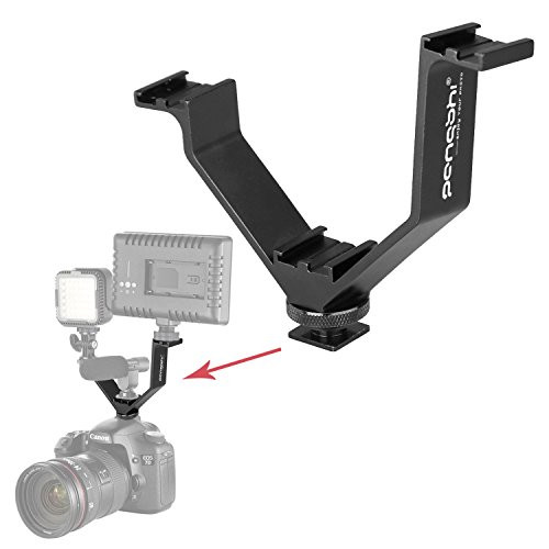 Crazefoto V-Bracket 5"/12.5cm V-Shape Triple 3 Universal Cold Shoe Hot Shoe Mount Bracket for DSLR Camera with LED Video Light/Microphone/Monitor/Flash/Good for Video Photography