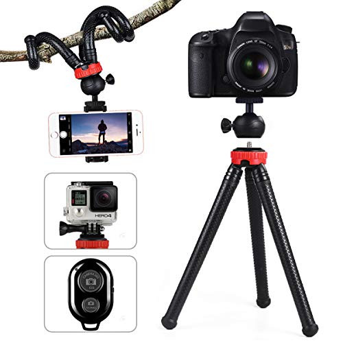 COPEONE Phone Tripod, Flexible Cell Phone Stand Holder, Portable & Adjustable Camera Tripod with Wireless Remote Shutter, Compatible with iPhone, Android, Samsung, Camera, Sports Camera GoPro