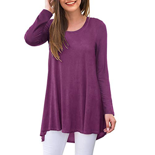 AWULIFFAN Women's Fall Long Sleeve Round Neck T-Shirt Sleepwear Tunic Tops Blouse Shirts -Red GreyLarge-