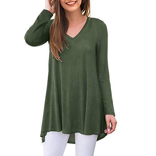 AWULIFFAN Women's Fall Long Sleeve V-Neck T-Shirt Tunic Tops Blouse Shirts -Army GreenLarge-