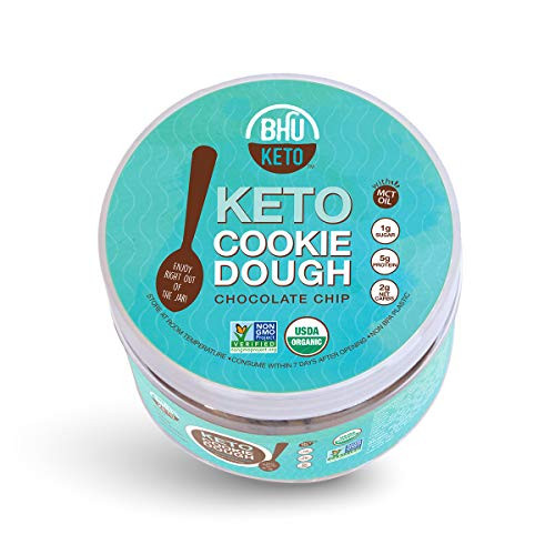 BHU Keto Protein Cookie Dough in a Jar Chocolate Chip - Organic  and  Vegan Snack - Clean Ingredient Dessert which are Low Carb  and  Low Sugar Grain  and  Gluten Free Dairy-Free Non-GMO -9 oz-