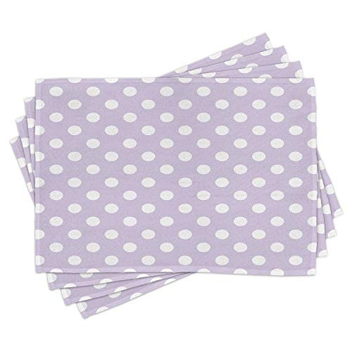 Lunarable Lavender Place Mats Set of 4 Big White Polka Dots on Pastel Colored Background Retro Style Pattern Print Washable Fabric Placemats for Dining Room Kitchen Table Decor Lavender White