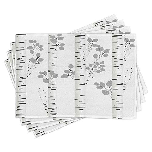 Ambesonne Birch Tree Place Mats Set of 4 White Branches with Leaves Autumn Nature Forest Inspired Image Print Washable Fabric Placemats for Dining Room Kitchen Table Decor Grey White