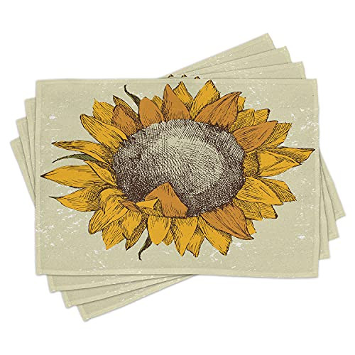 Lunarable Sunflower Place Mats Set of 4 Vintage Hand Drawn Sunflower Sketchy Grunge Flourishing Leaves Washable Fabric Placemats for Dining Table Standard Size Yellow Beige Lunarable Sunflower Place Mats Set of 4 Vintage Hand Drawn Sunflower Sketchy Grunge Flourishing Leaves Washable Fabric Placemats for Dining Table Standard Size Yellow Beige