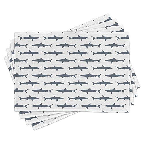 Ambesonne Sea Animals Place Mats Set of 4 Sharks Swimming Horizontal Silhouettes Powerful Dangerous Wild Life Washable Fabric Placemats for Dining Table Standard Size Charcoal Grey