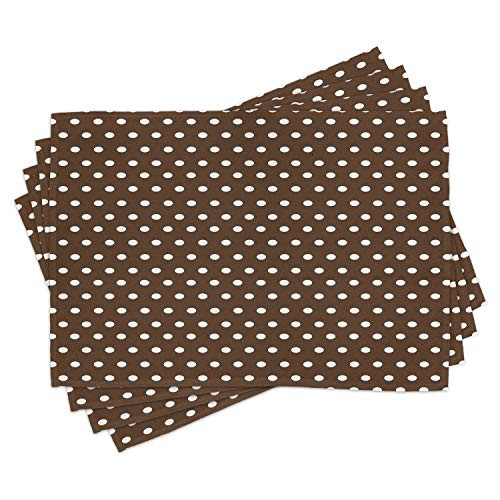 Lunarable Brown Place Mats Set of 4 Nostalgic White Polka Dots on Dark Background Contrast Classic Vintage Elements Washable Fabric Placemats for Dining Room Kitchen Table Decor Dark Brown White