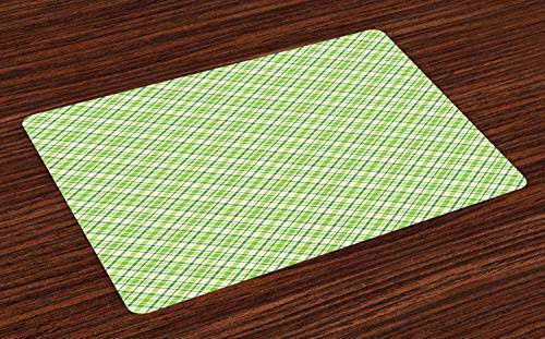 Lunarable Tartan Place Mats Set of 4 Checkered Pastel Parallel Stripes Symmetric Lines Scottish Ethnic Motif Washable Fabric Placemats for Dining Table Standard Size Pale Yellow Lime Green