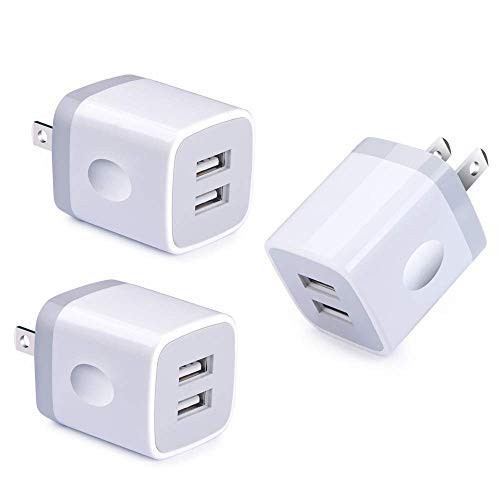 USB Wall Charger, 3-Pack 2.1A/5V Dual Port USB Plug Wall Power Adapter Fast Charging 2-Port Cube Compatible with Apple iPhone, iPad, Samsung Galaxy, Note, HTC, LG & More (White)