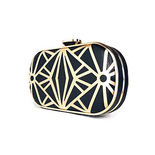 Luxury Clutch BagEvening Bag Prom Handbag Purses for Wedding and Party Formal Cocktail Clutch Purse -Black-Gold Metal-