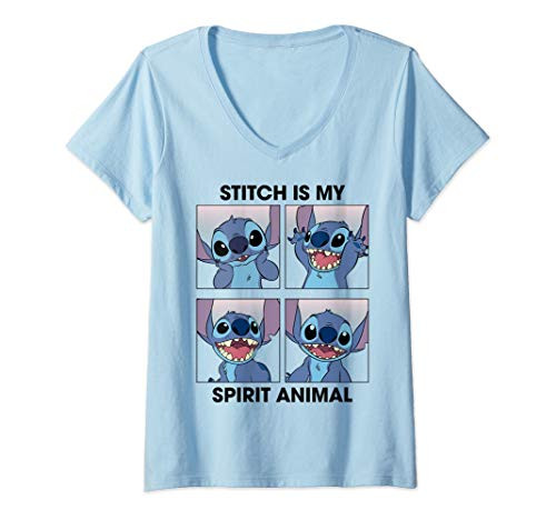 Womens Disney Lilo  and  Stitch My Spirit Animal Panels V-Neck T-Shirt