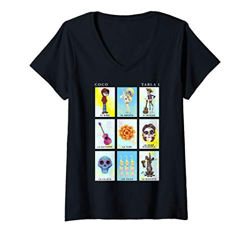 Womens Disney Pixar Coco Group Shot Table 1 Panels V-Neck T-Shirt