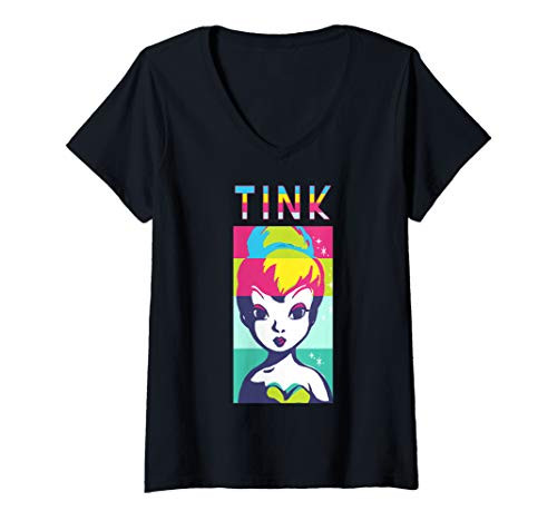 Womens Disney Peter Pan Tinker Bell Color Block Portrait V-Neck T-Shirt