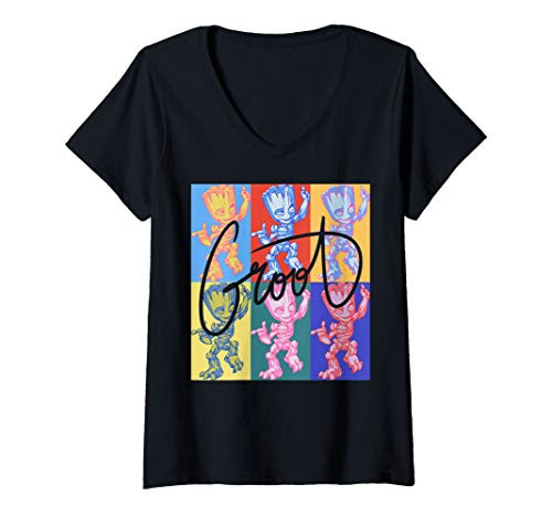 Womens Marvel Guardians Of The Galaxy Groot Pop Art Panels V-Neck T-Shirt
