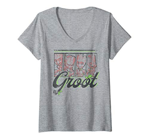 Womens Marvel Guardians Of The Galaxy Cute Groot Panels V-Neck T-Shirt
