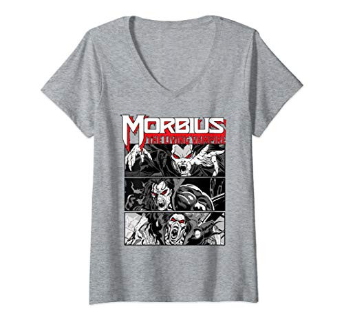 Womens Marvel Morbius The Living Vampire Comic Panels V-Neck T-Shirt
