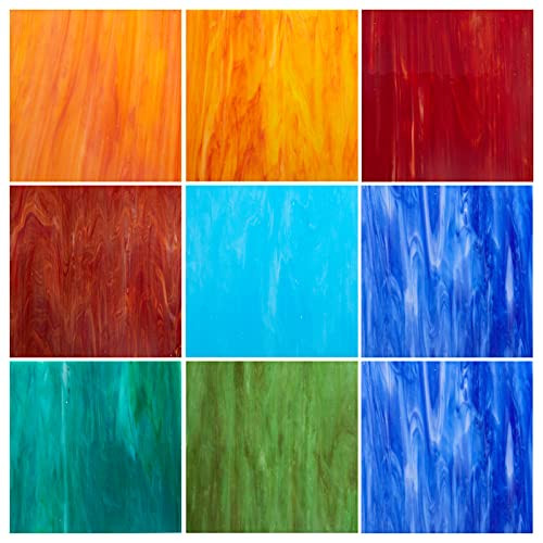 MaxGrain 6x6 inch Stained Glass Sheets Variety Opaque Rainbow Glass Packs Mosaic Art Glass for Art Crafts Mixed Colors?8 Sheets