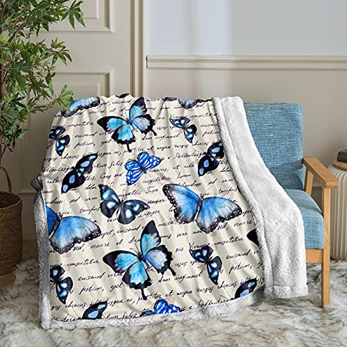 Blue Butterfly Blanket Watercolor Blue Blanket Retro Letters Printed Soft Sherpa Fleece Blanket Butterfly Boys Girls Bed Blanket for Bedroom Couch -Twin-60"x80"- Letter Butterfly- Blue Butterfly Blanket Watercolor Blue Blanket Retro Letters Printed Soft Sherpa Fleece Blanket Butterfly Boys Girls Bed Blanket for Bedroom Couch -Twin-60"x80"- Letter Butterfly-