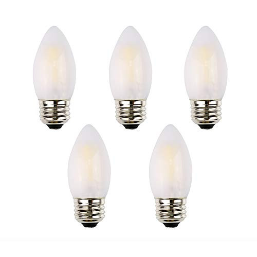 OPALRAY C35 4W-40W Incandescent Equivalent- LED Candelabra Bulb with E26 Medium Base LED Filament Lamp Dimmable Warm White Soft Light Eye-Protected Frosted Glass Cover Torpedo Tip 5-Pack